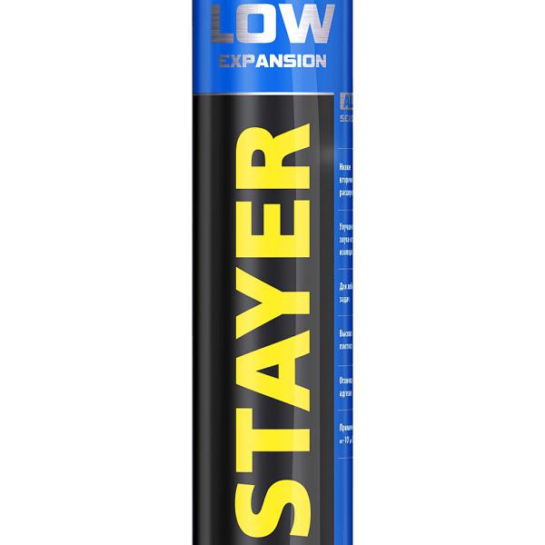 LOW EXPANSION пена монтажная с низким вторичным расширением, пистолетная, всесезонная, 750мл, STAYER